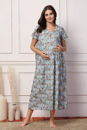 Blossom Breeze Cotton Maternity Feeding Maxi