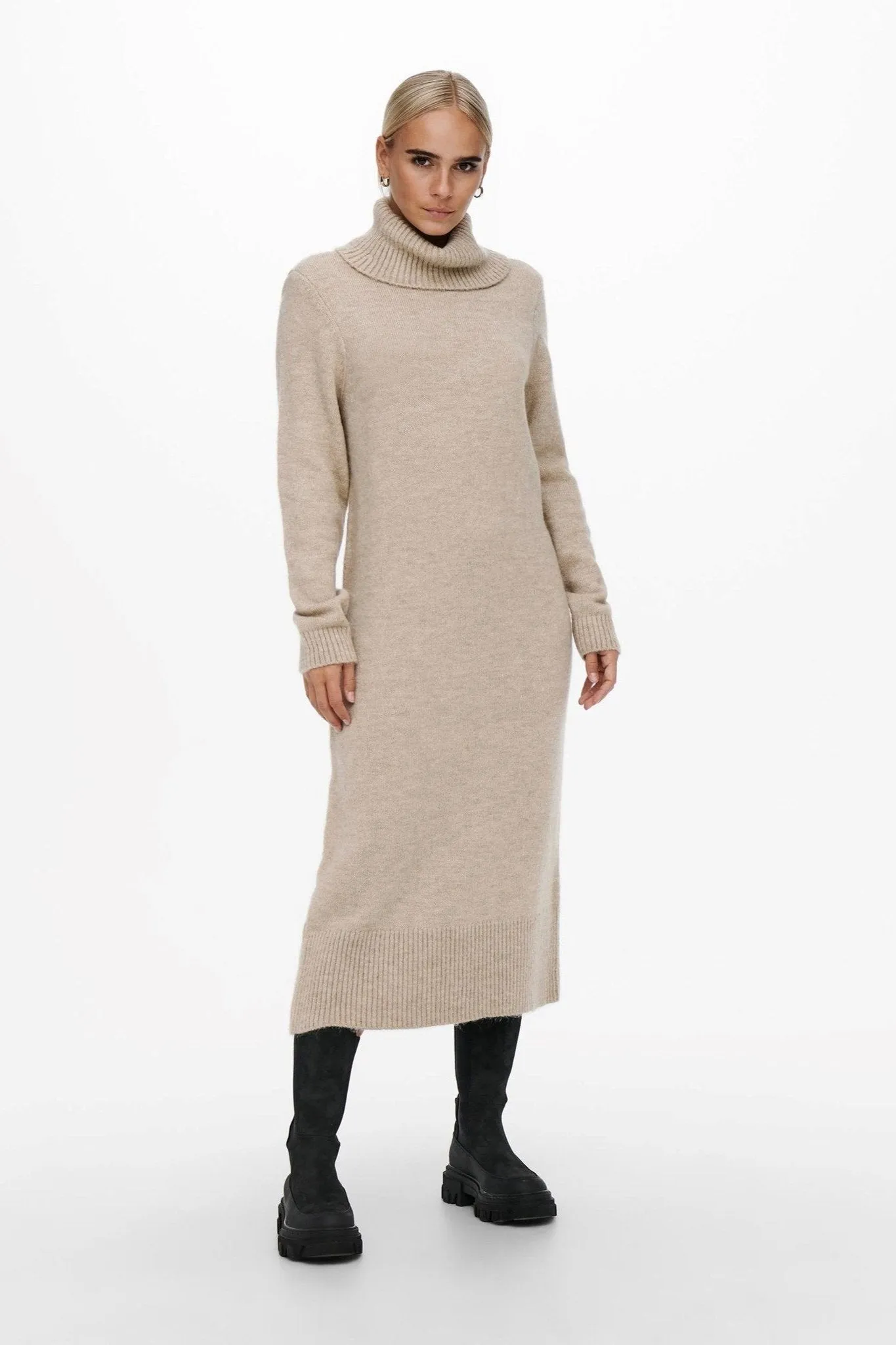 Brandie Roll Neck Dress - Pumice Stone