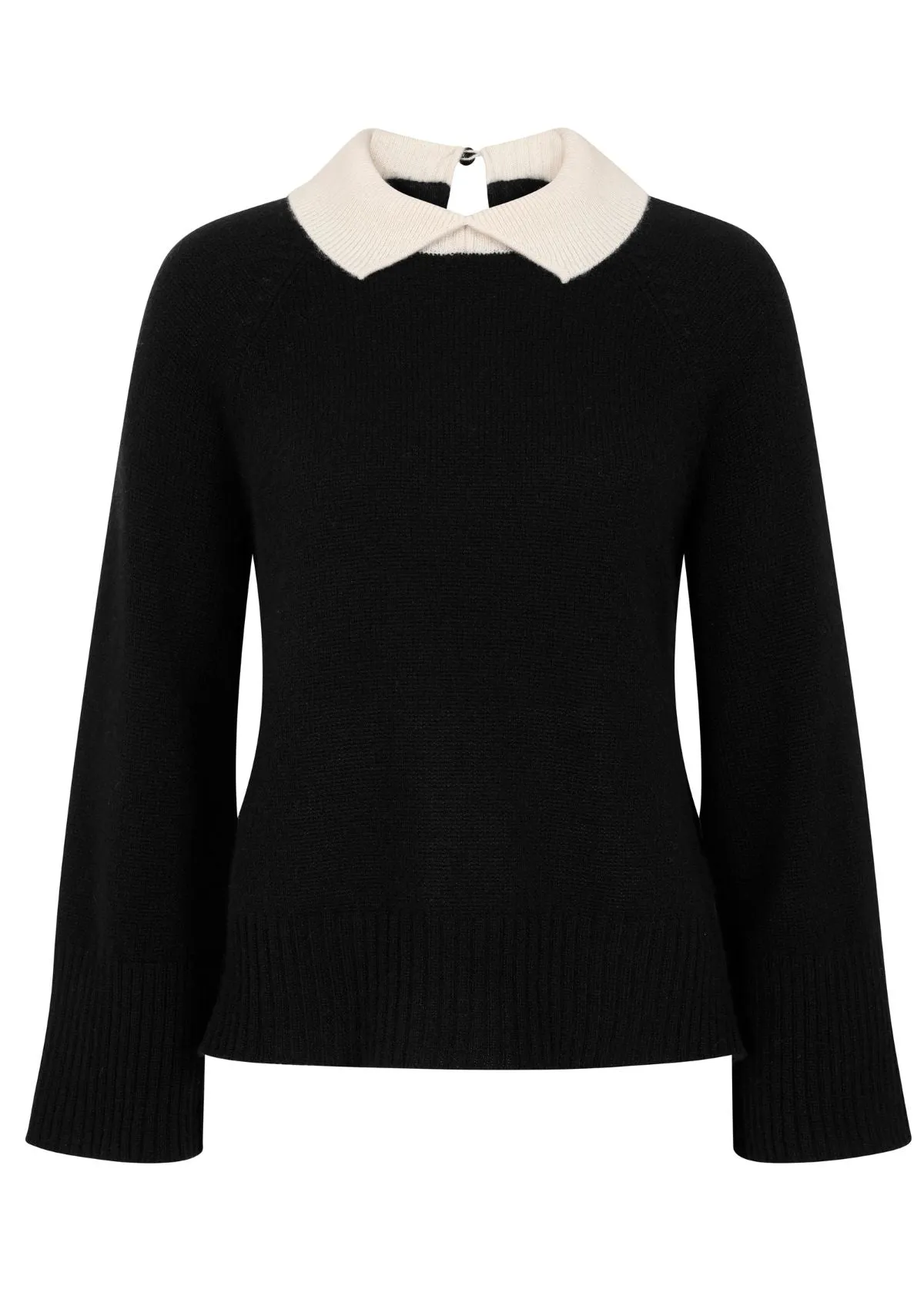 Cashmere A Line Collared Sweater in Chalk/Black