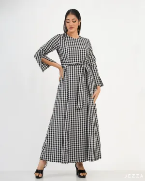 Checked Polyester A Line Dress 58803