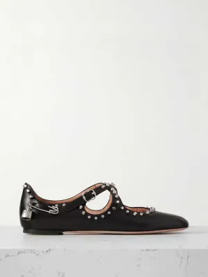 Embellished studded leather ballet flats