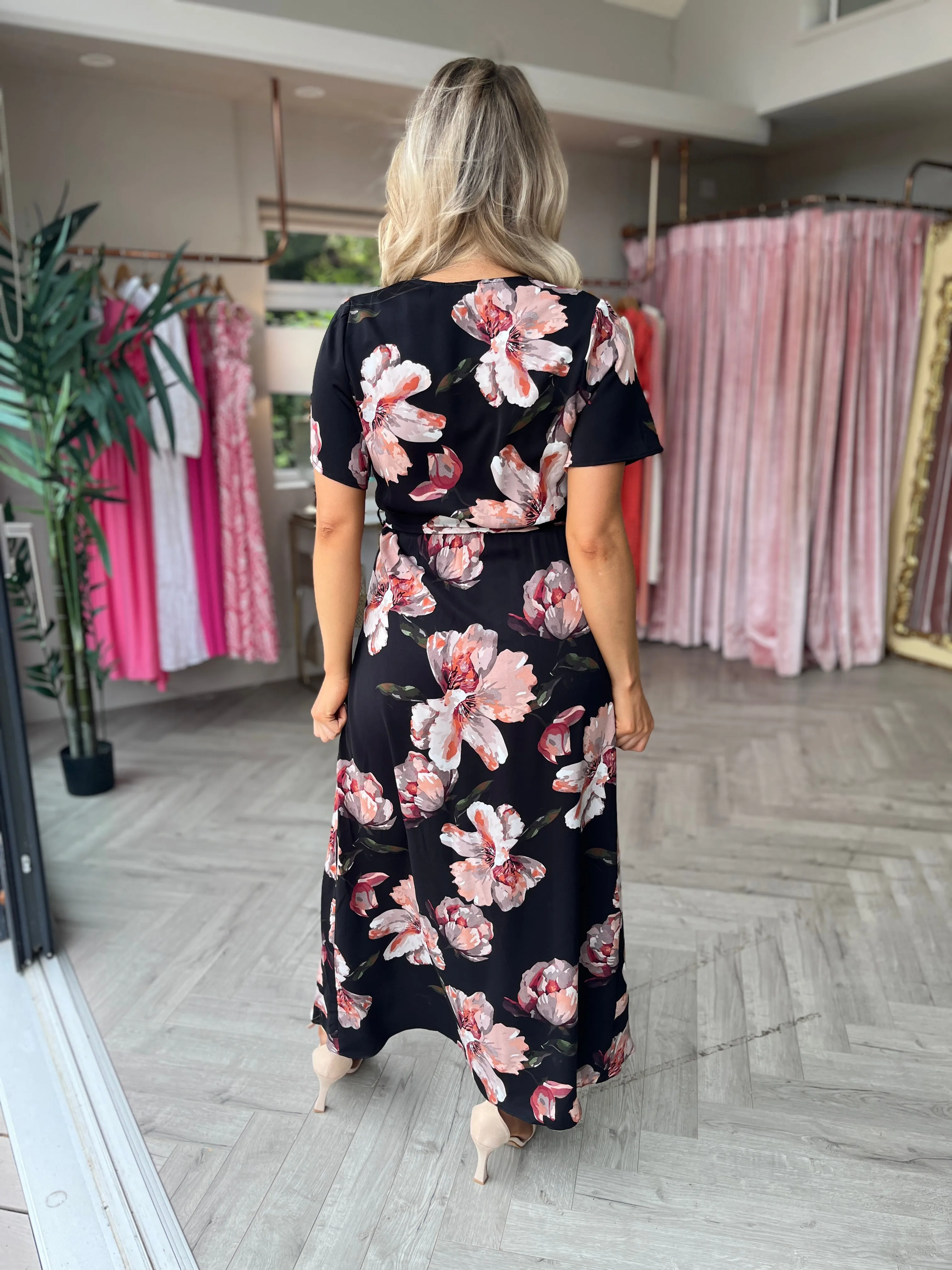 Farrah Floral Dress Black