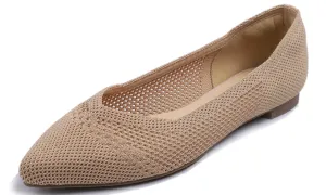 Feversole Women's Woven Fashion Breathable Knit Flat Shoes Pointed Nude Color