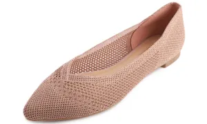 Feversole Women's Woven Fashion Breathable Knit Flat Shoes Pointed Rose Gold