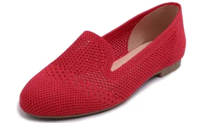 Feversole Women's Woven Fashion Breathable Knit Flat Shoes Red Loafer