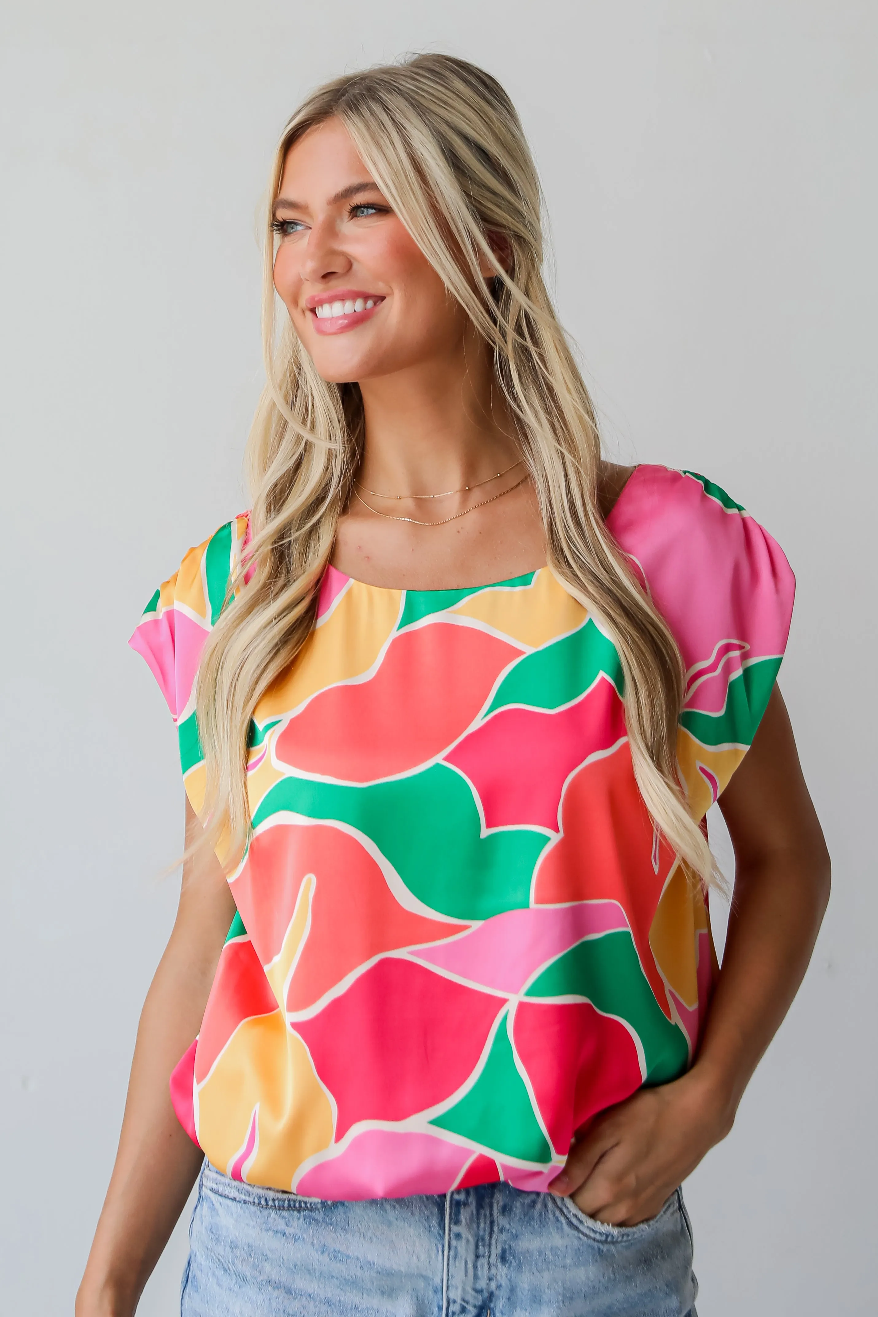 FINAL SALE - Sunny Day Outing Pink Satin Blouse