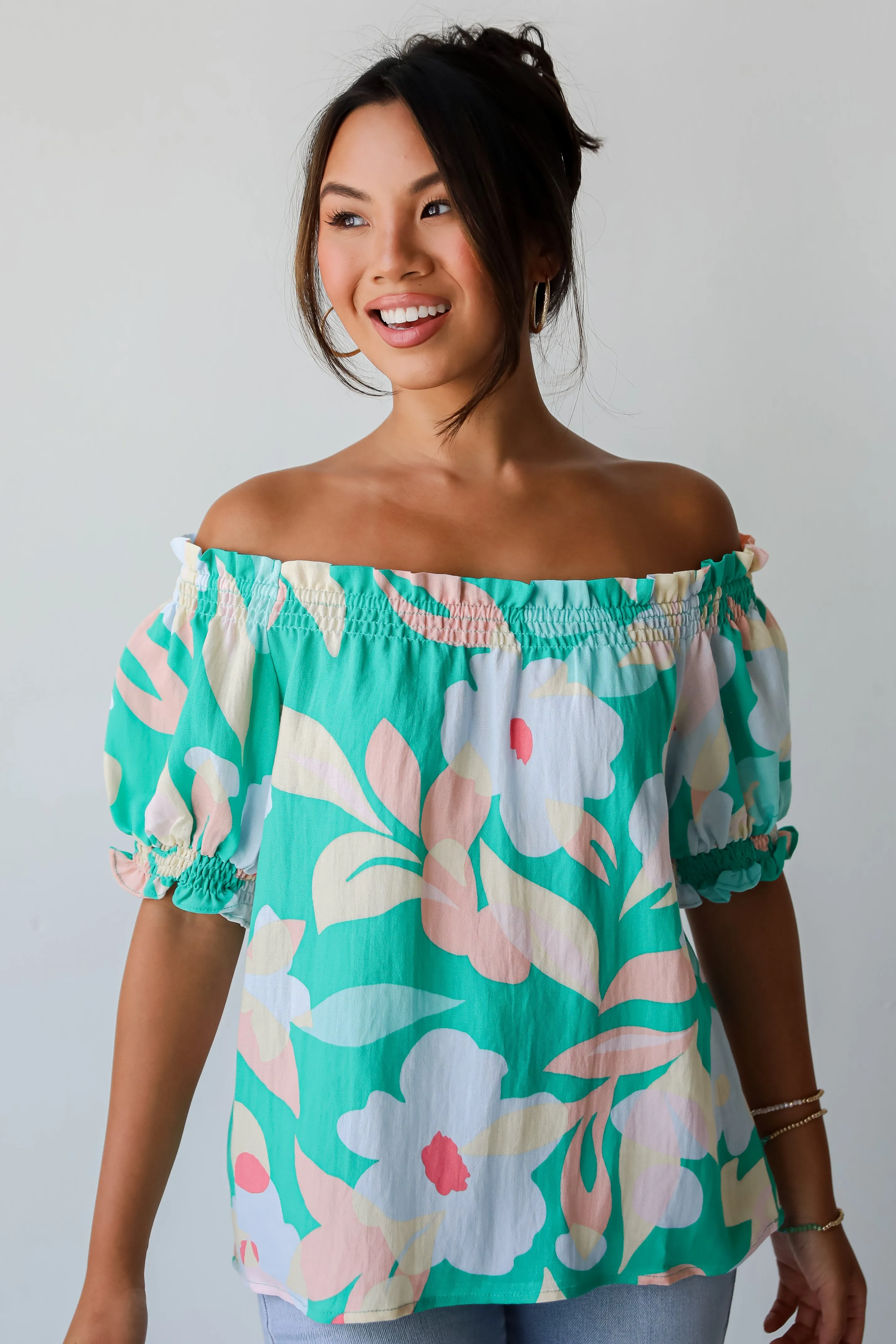 FINAL SALE - Sunshine Seeking Green Floral Blouse