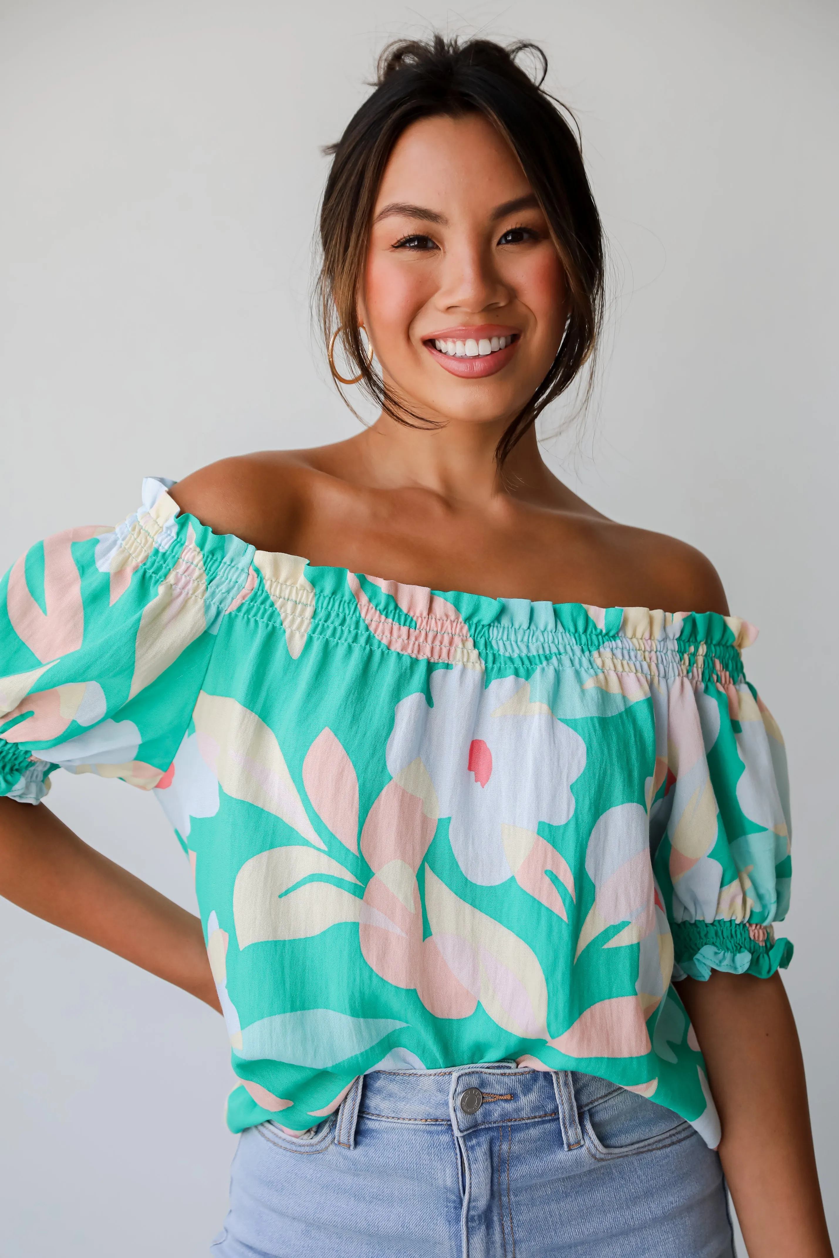 FINAL SALE - Sunshine Seeking Green Floral Blouse