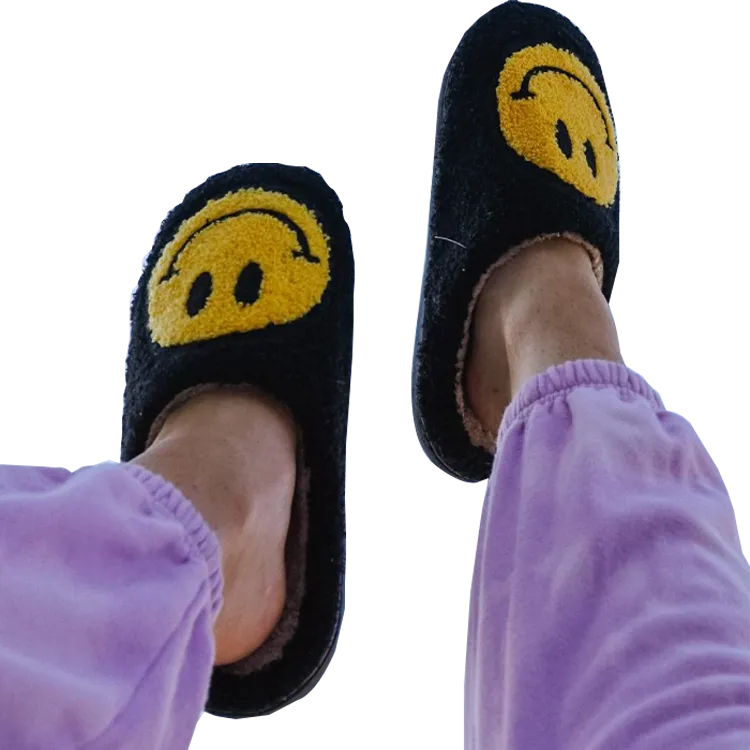 Fuzzy Smiley Face Slippers