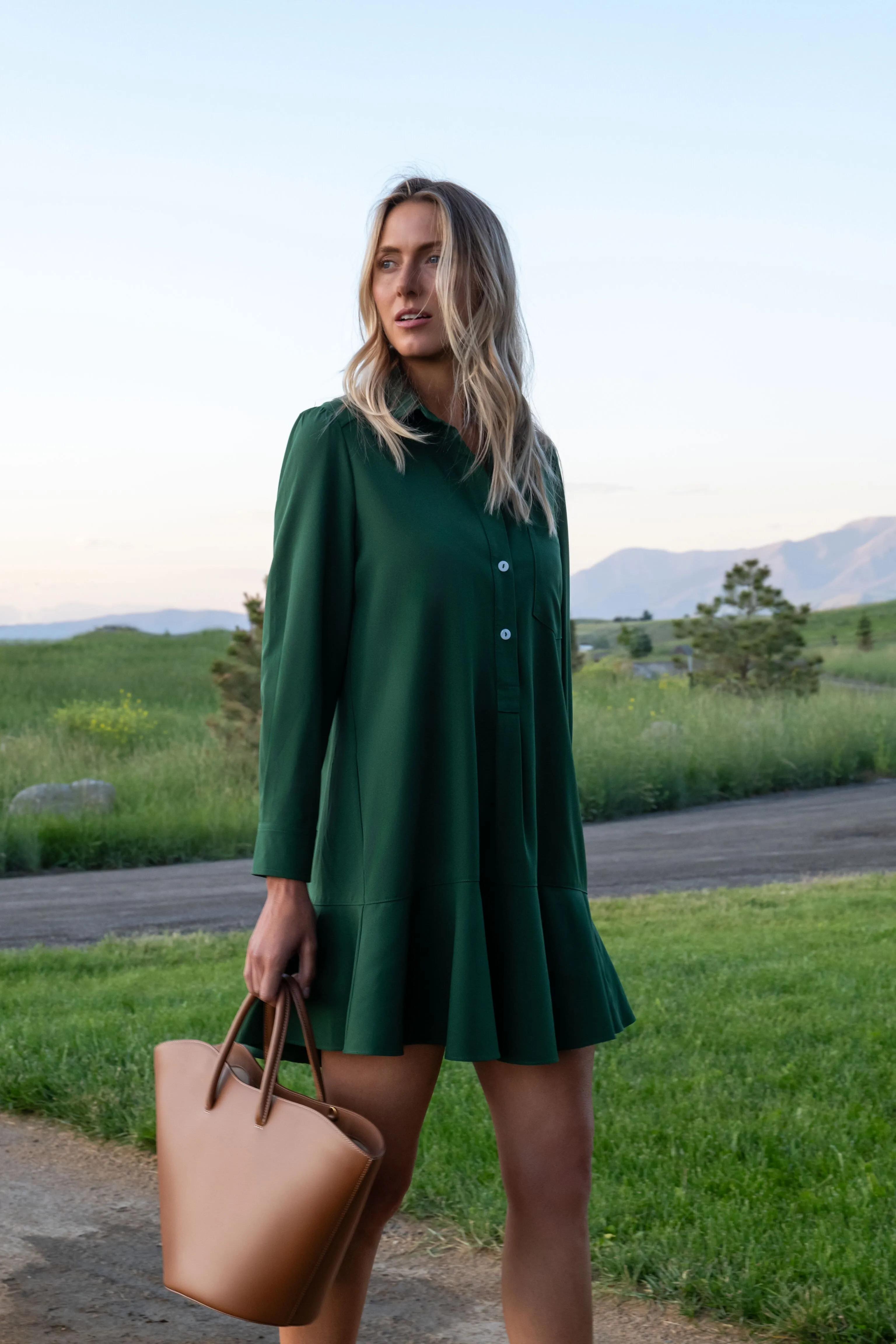 Hunter Green Crepe Callahan Dress