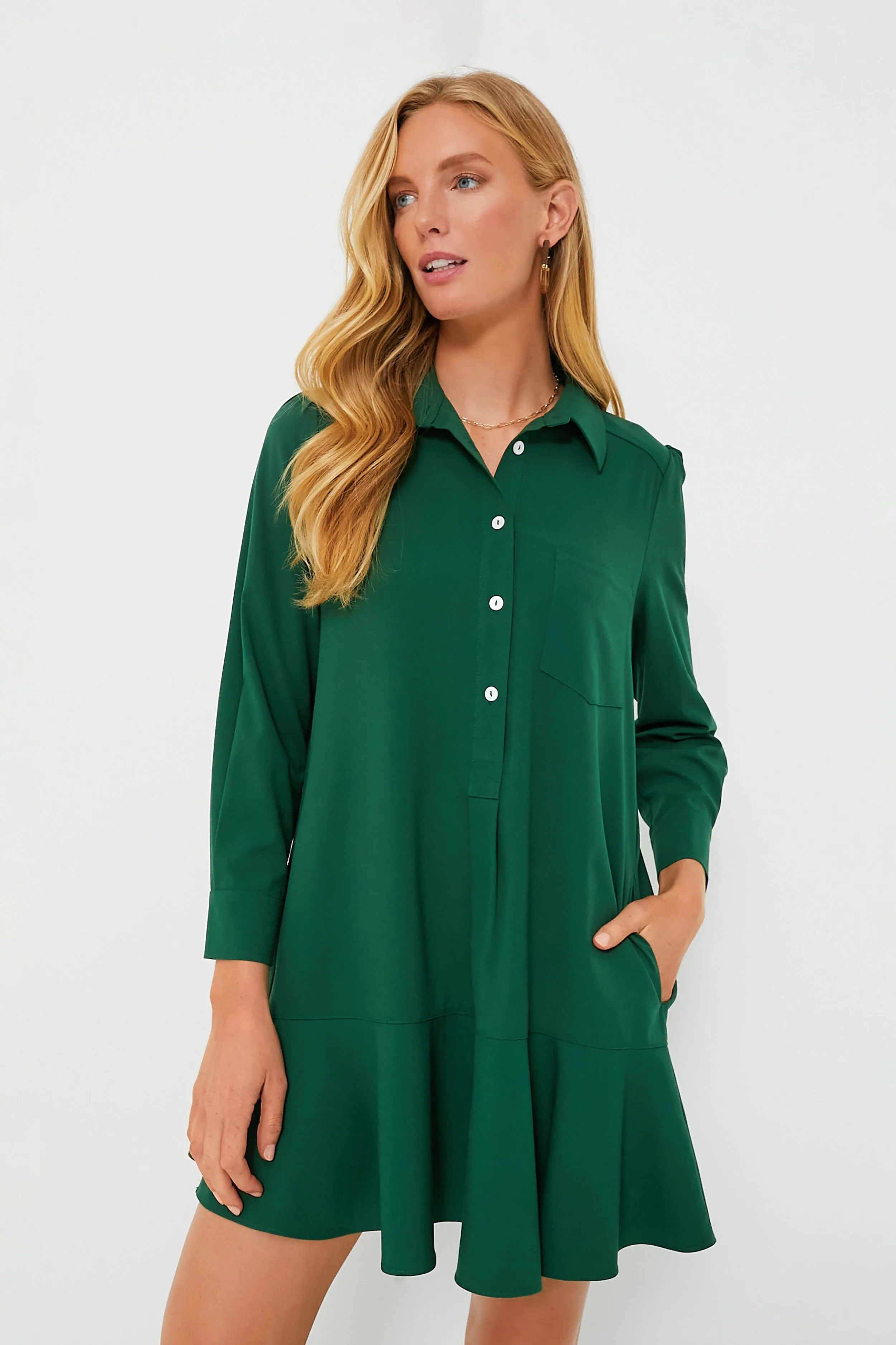 Hunter Green Crepe Callahan Dress