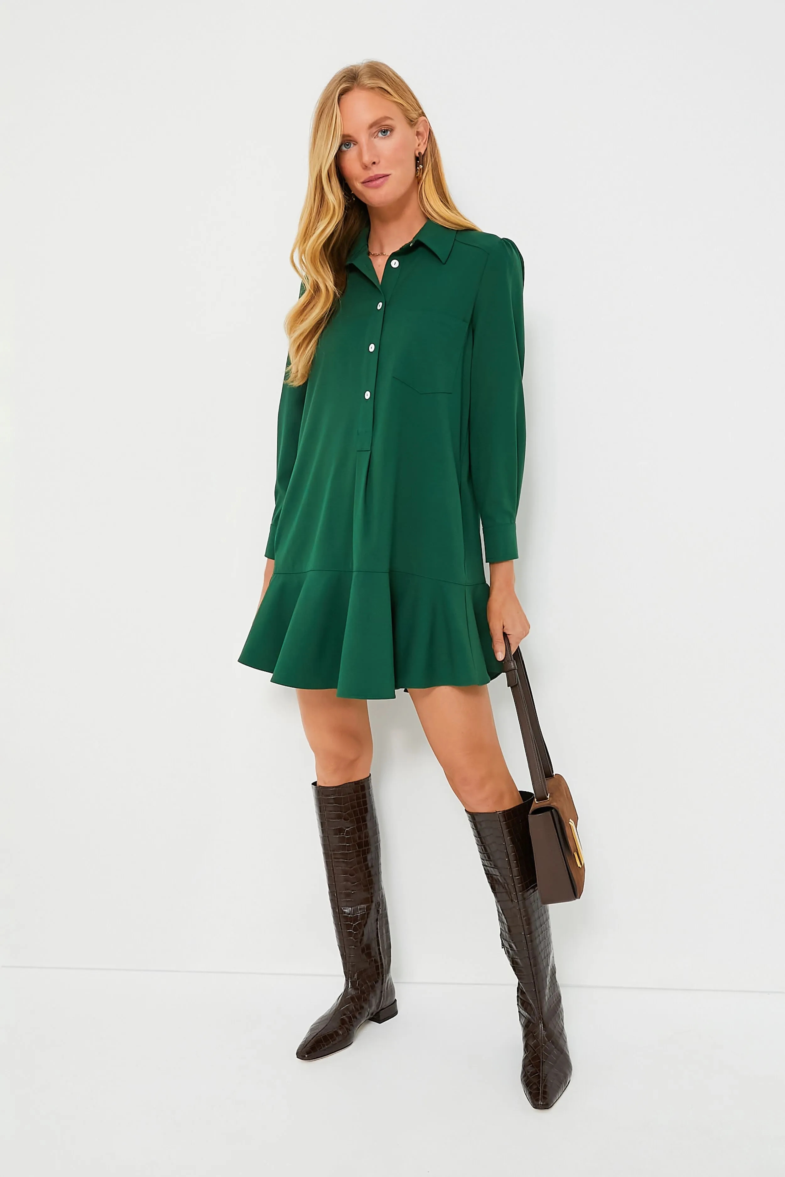 Hunter Green Crepe Callahan Dress