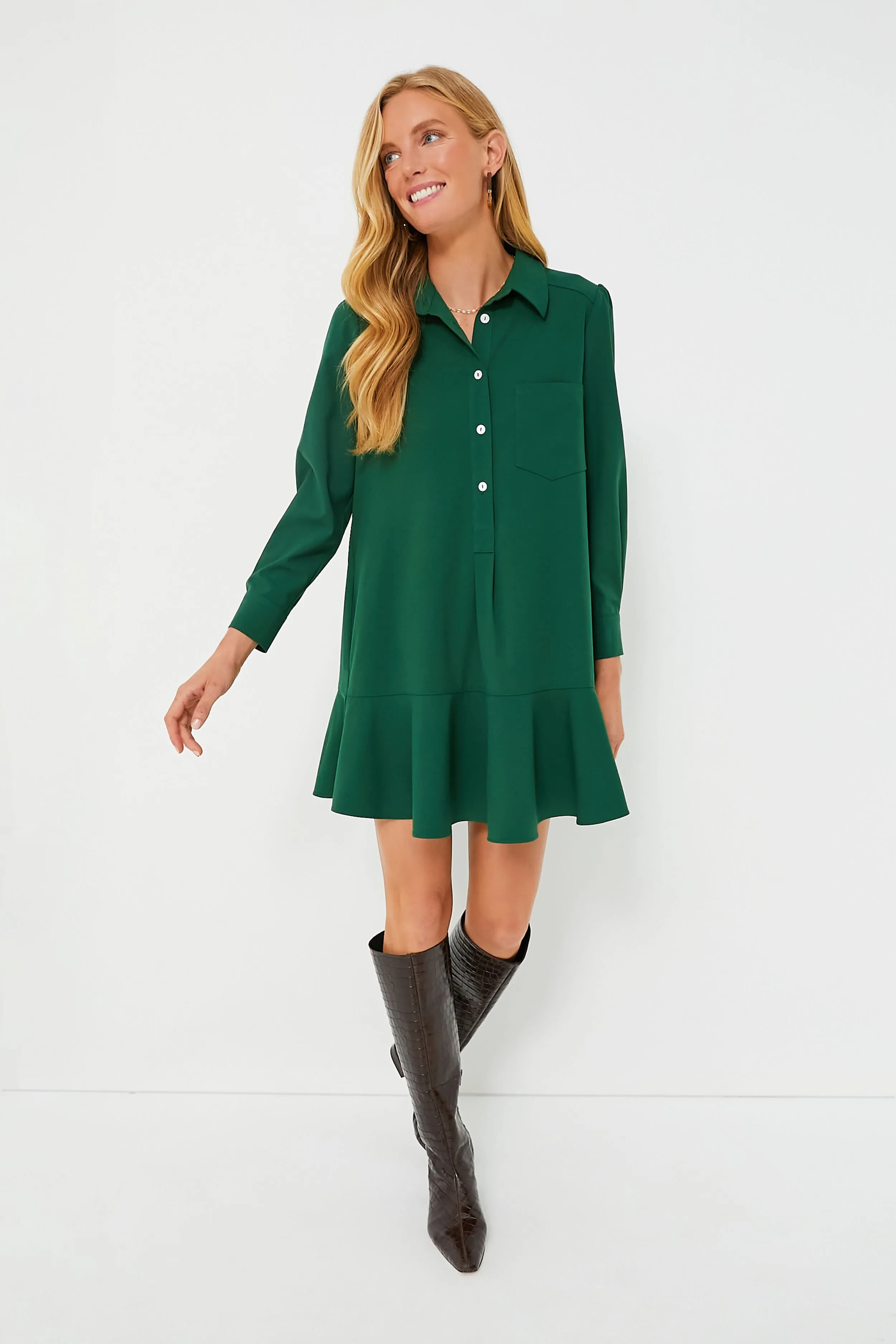 Hunter Green Crepe Callahan Dress