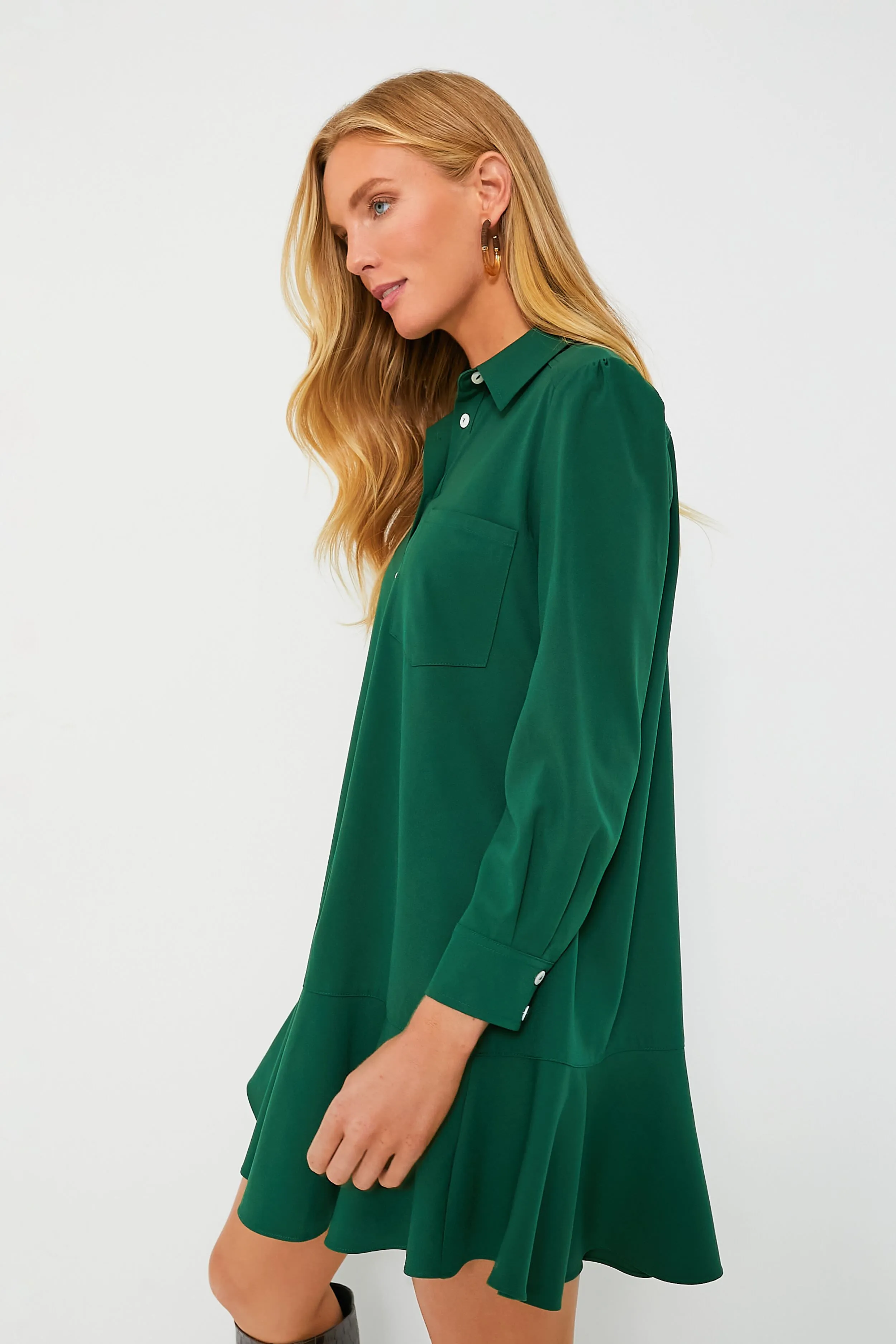 Hunter Green Crepe Callahan Dress