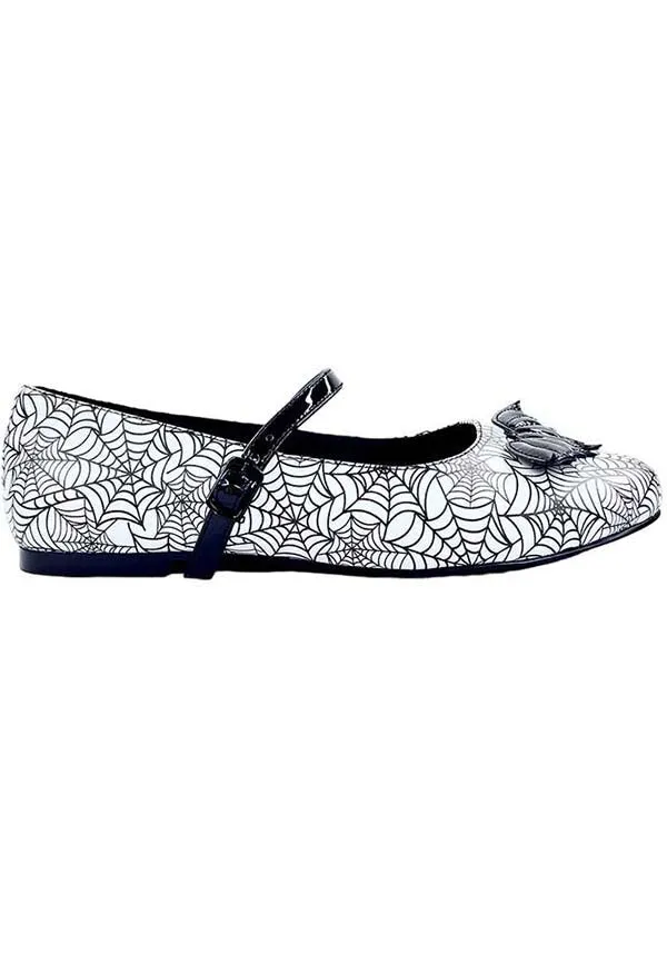 Mary Jane Bat Spiderweb [White/Black] | FLATS*