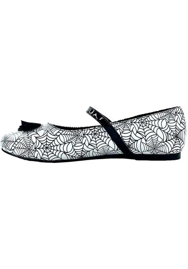 Mary Jane Bat Spiderweb [White/Black] | FLATS*