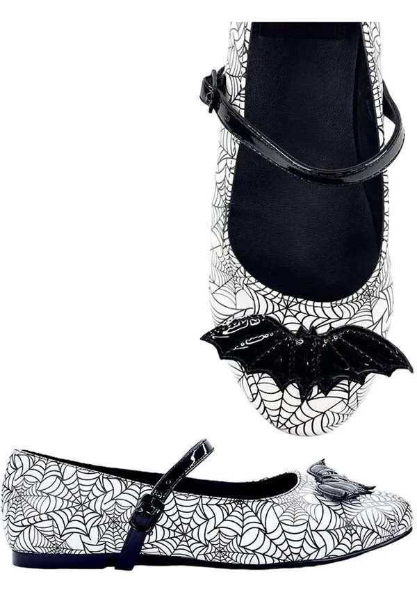 Mary Jane Bat Spiderweb [White/Black] | FLATS*