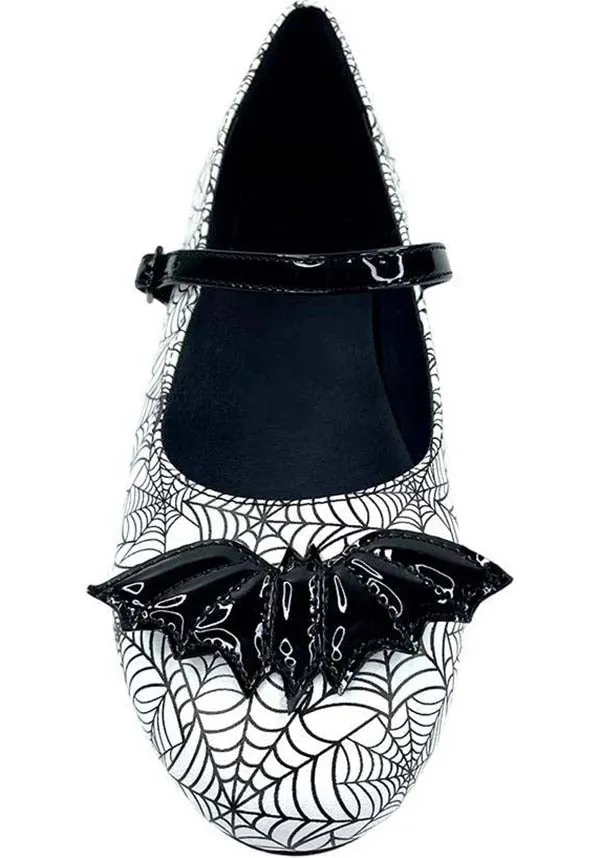 Mary Jane Bat Spiderweb [White/Black] | FLATS*