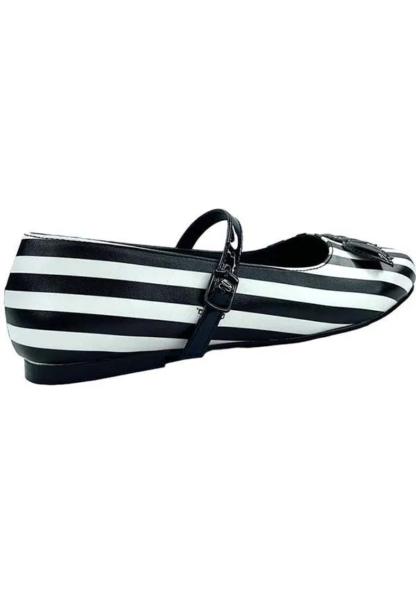 Mary Jane Bat Stripe [White/Black] | FLATS*