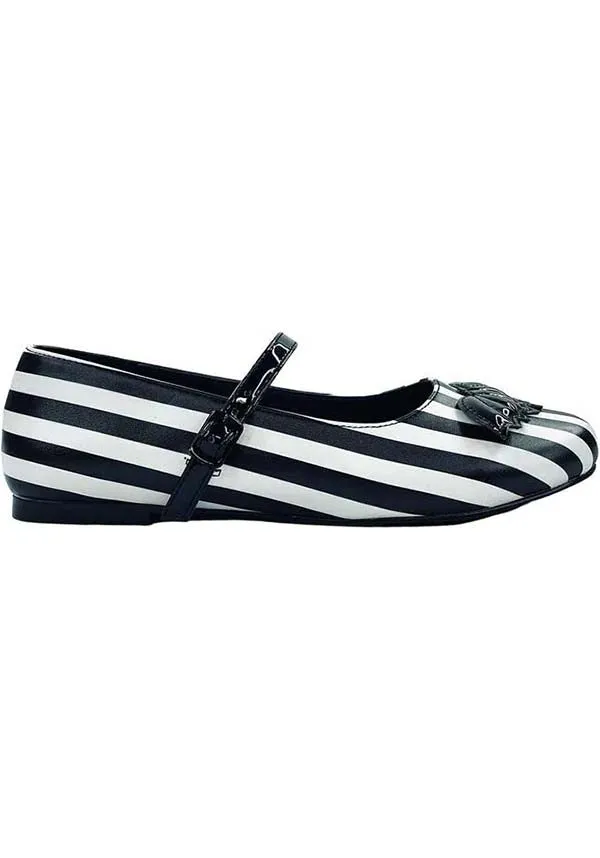 Mary Jane Bat Stripe [White/Black] | FLATS*