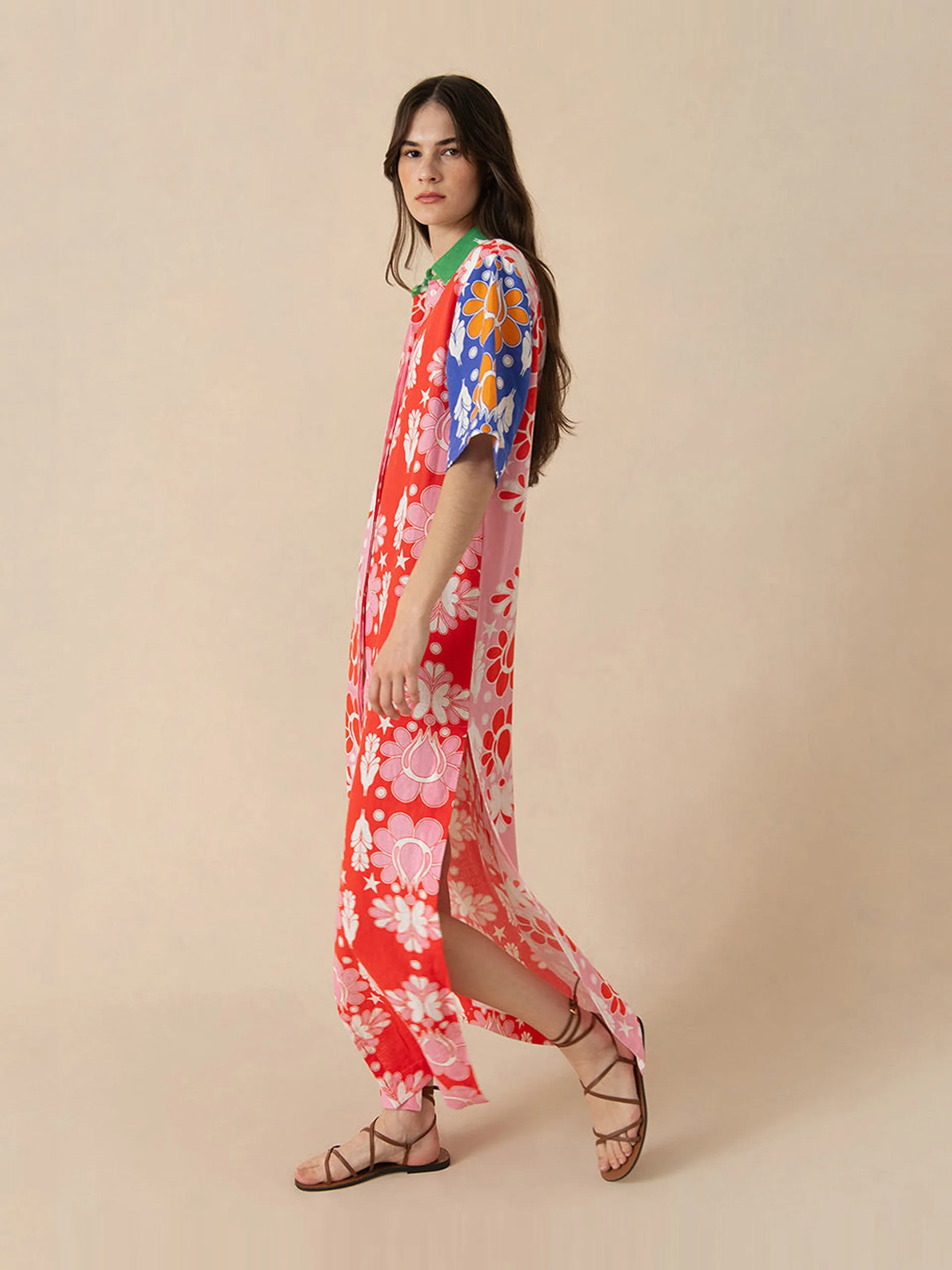 Multicoloured, floral linen Penny maxi dress