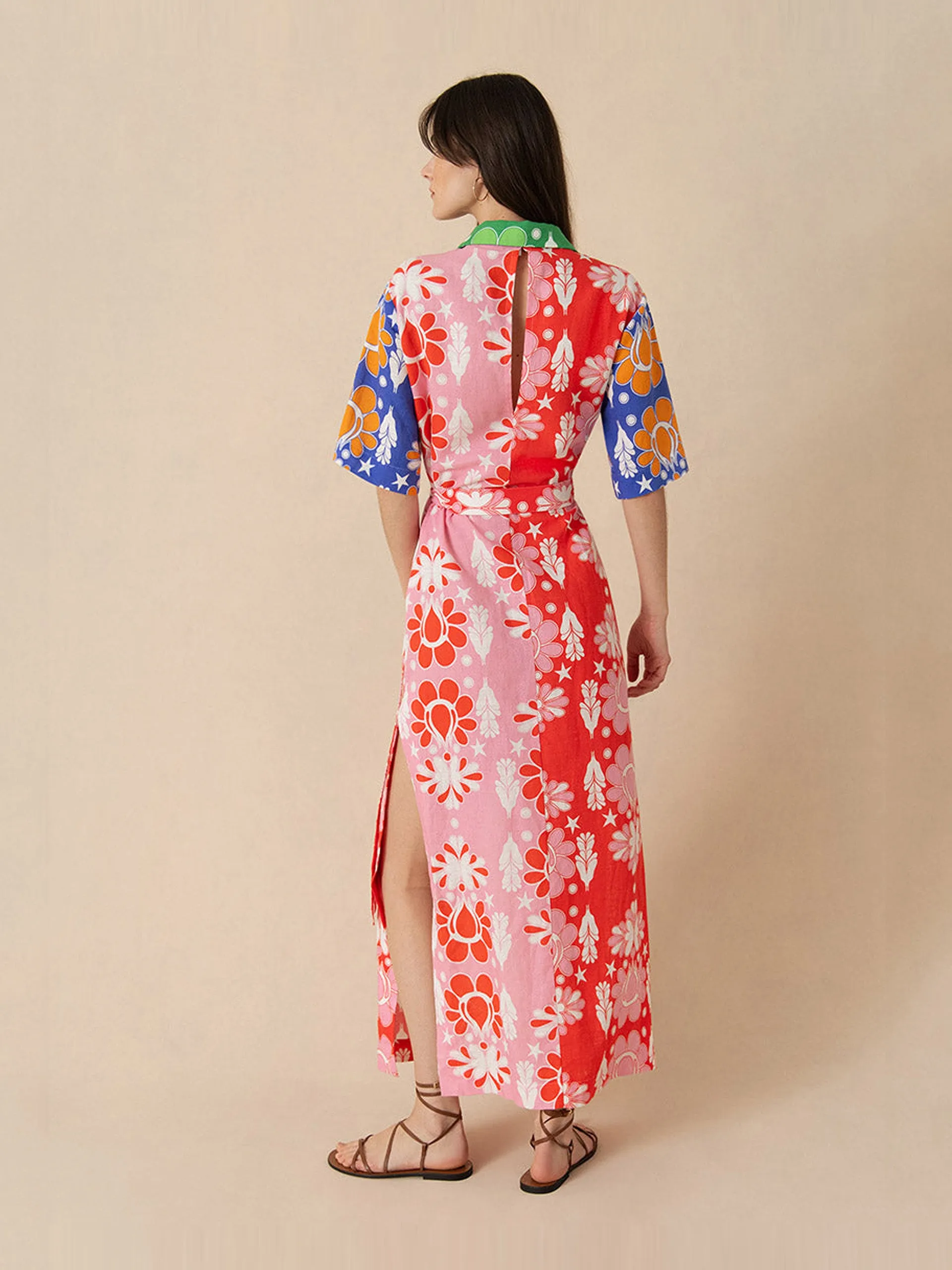 Multicoloured, floral linen Penny maxi dress