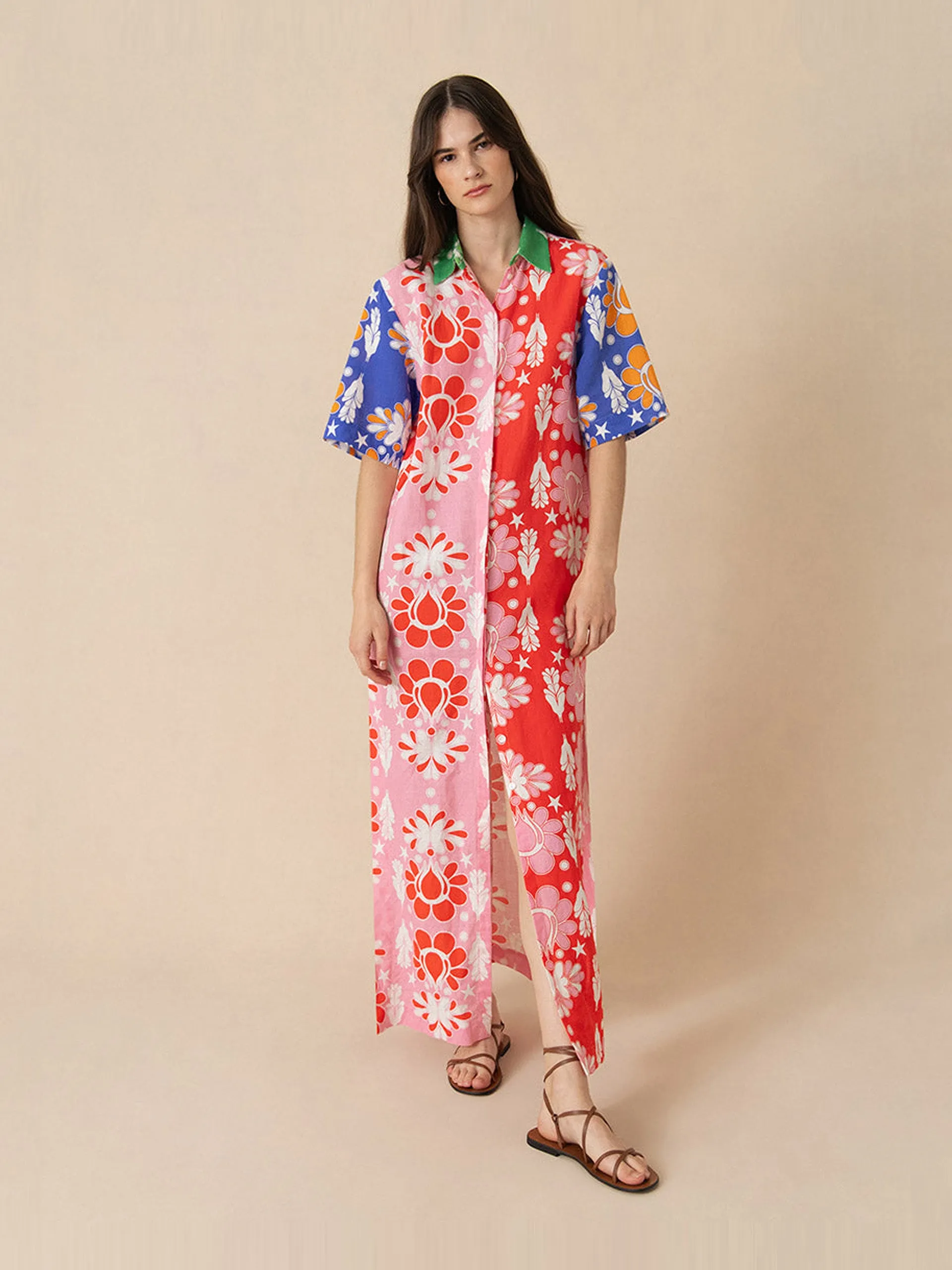 Multicoloured, floral linen Penny maxi dress