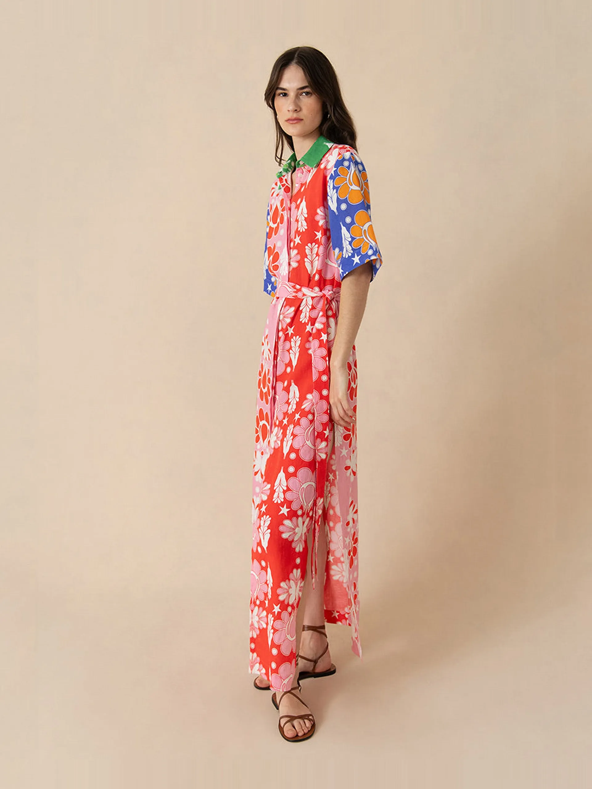 Multicoloured, floral linen Penny maxi dress