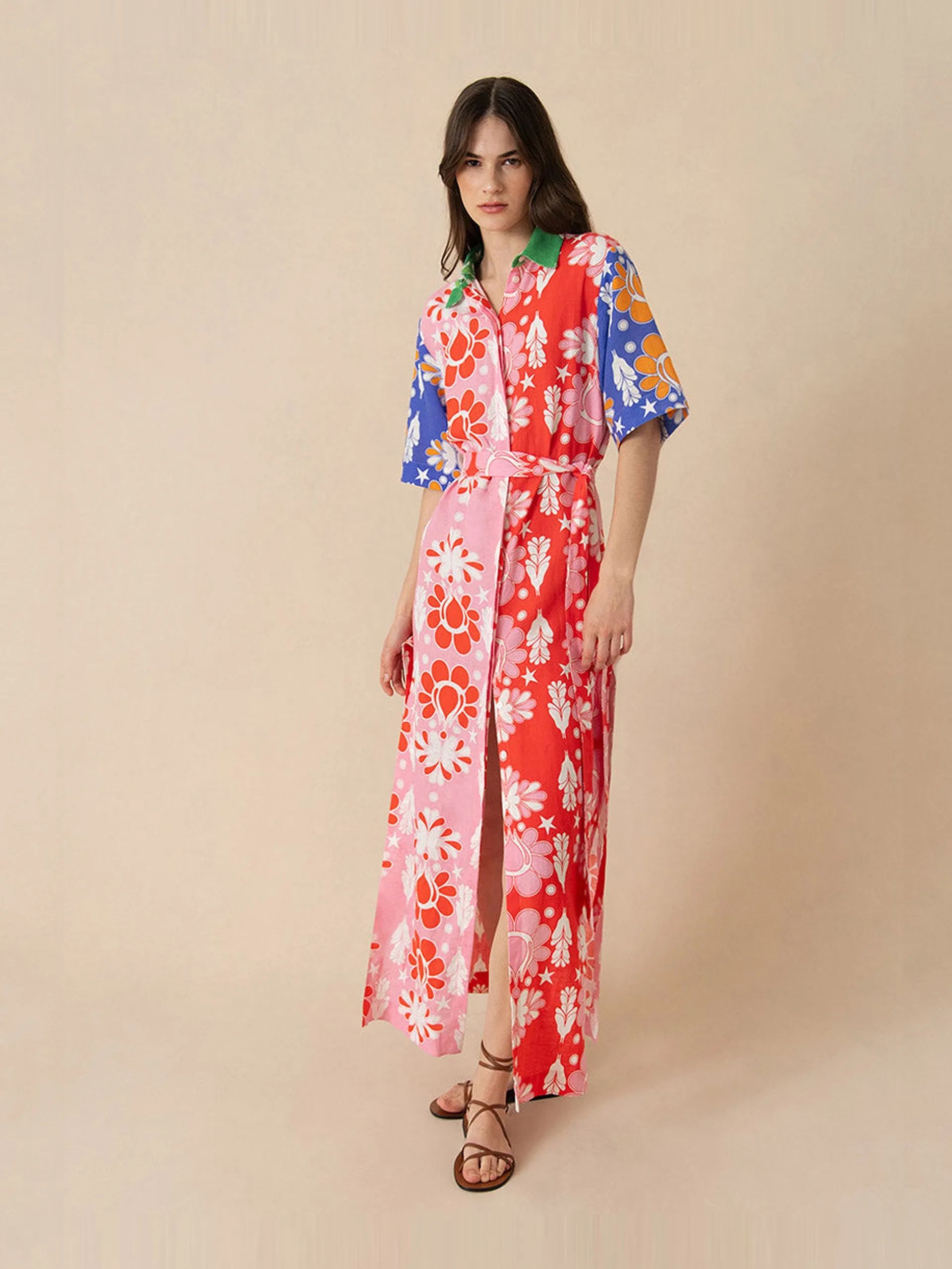 Multicoloured, floral linen Penny maxi dress