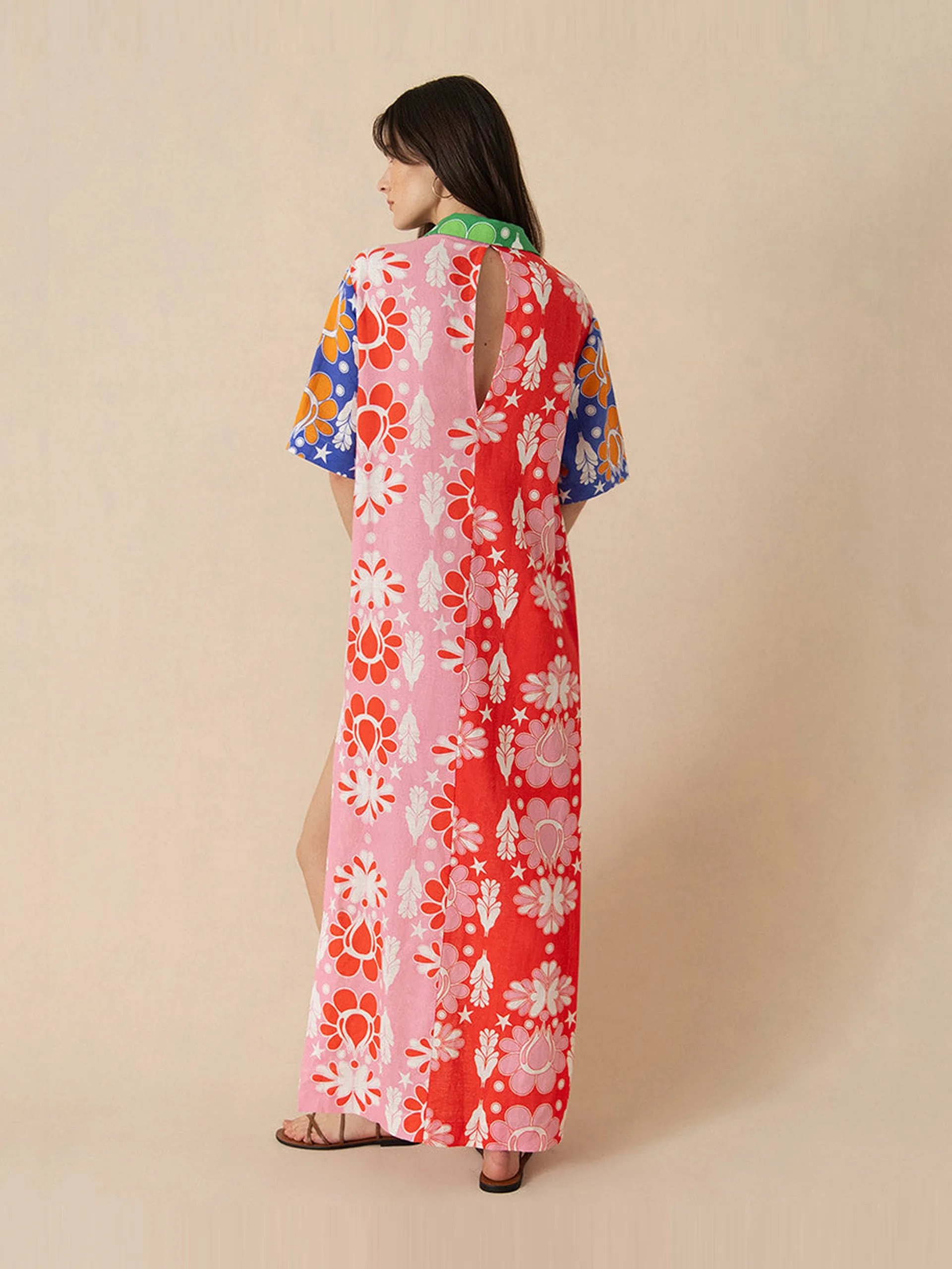 Multicoloured, floral linen Penny maxi dress