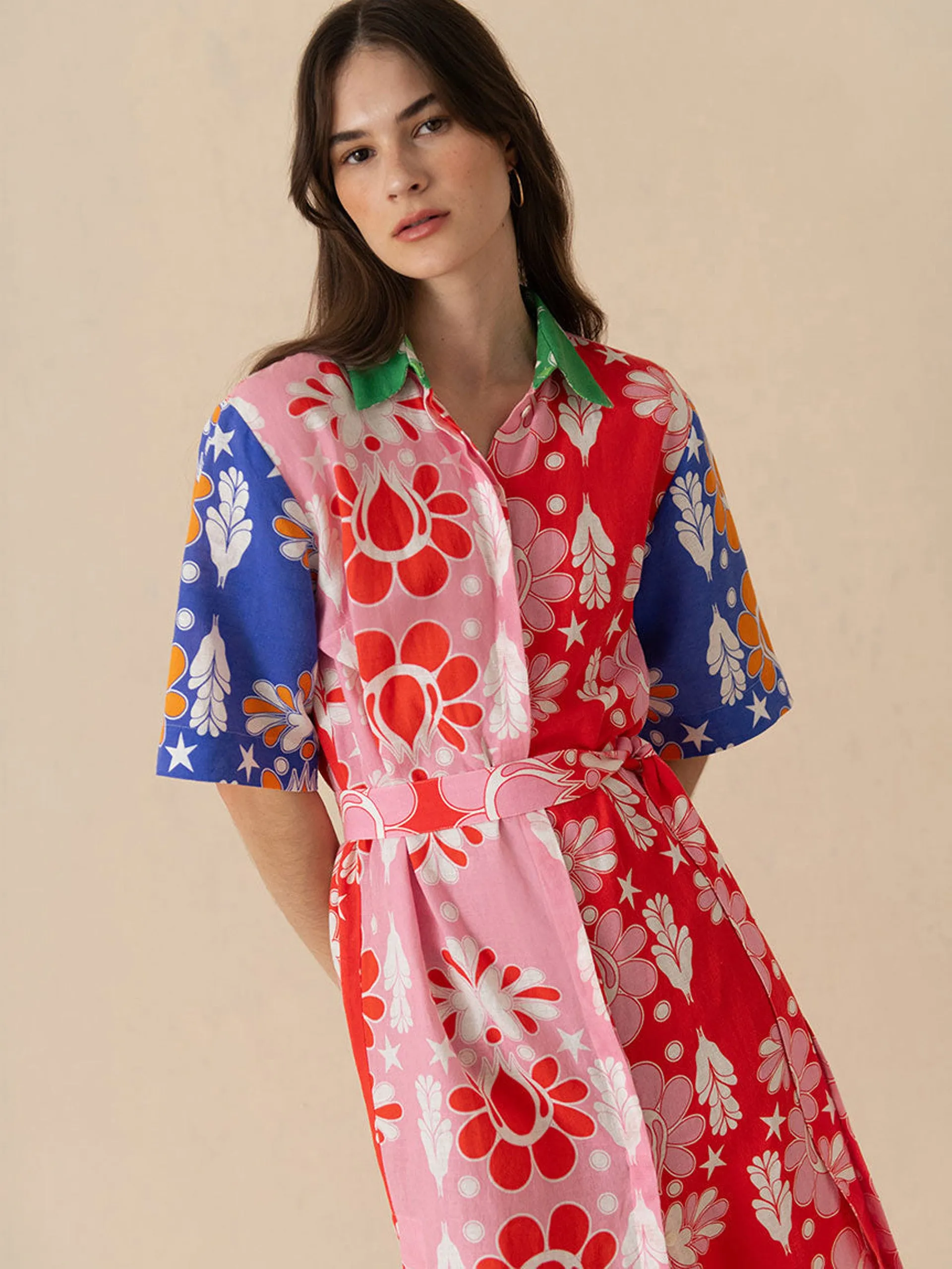 Multicoloured, floral linen Penny maxi dress