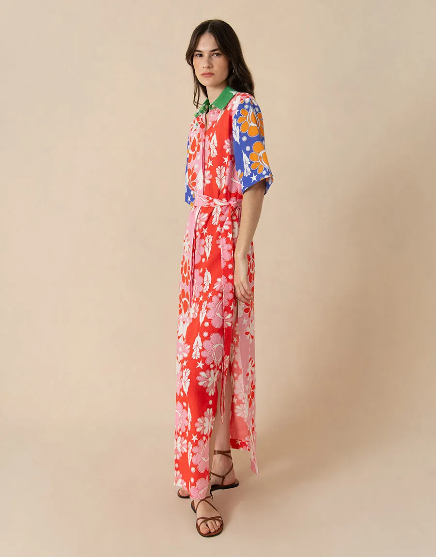 Penny Linen Maxi Dress - Geo Flower Multi - SALE