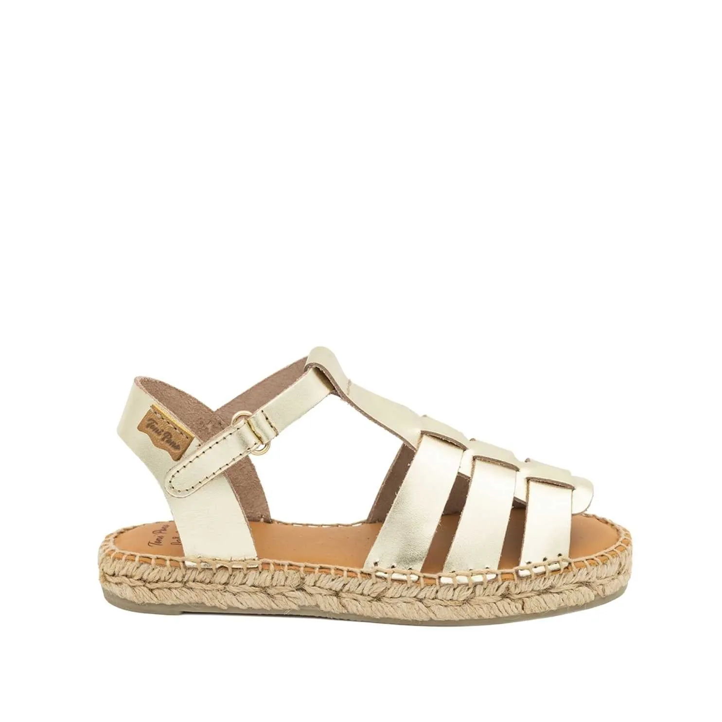 Plain Leather Flat Espadrille For Kids - Elma