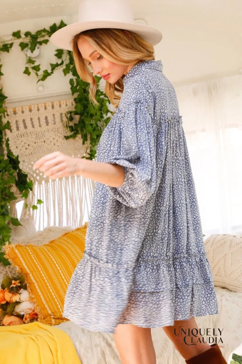 Savannah Bubble Sleeves Ruffled Shirt Dress