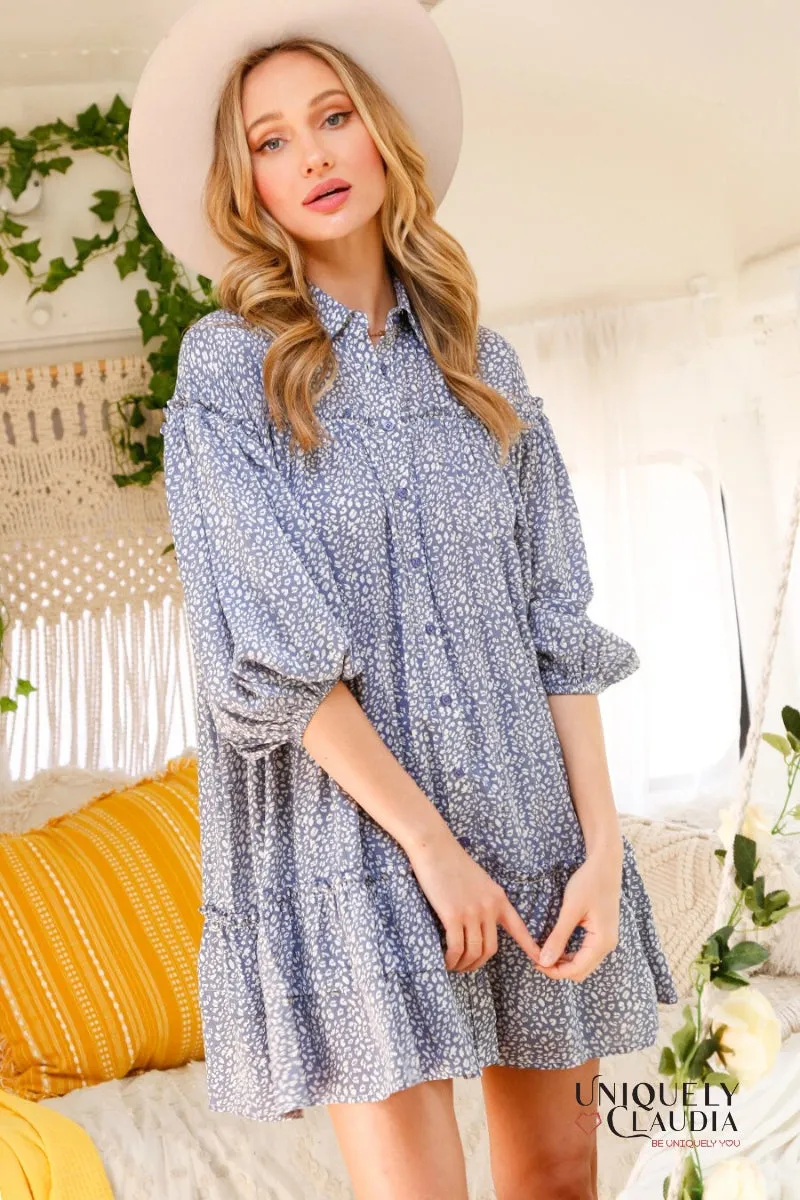 Savannah Bubble Sleeves Ruffled Shirt Dress