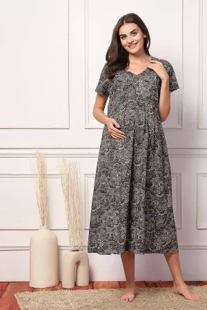 Whispering Petals Cotton Maternity Feeding Maxi